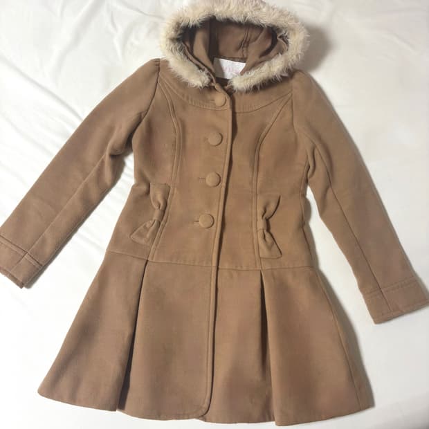 리즈리사 고전 핀터깔 퍼후드 a라인 코트 라떼갸루