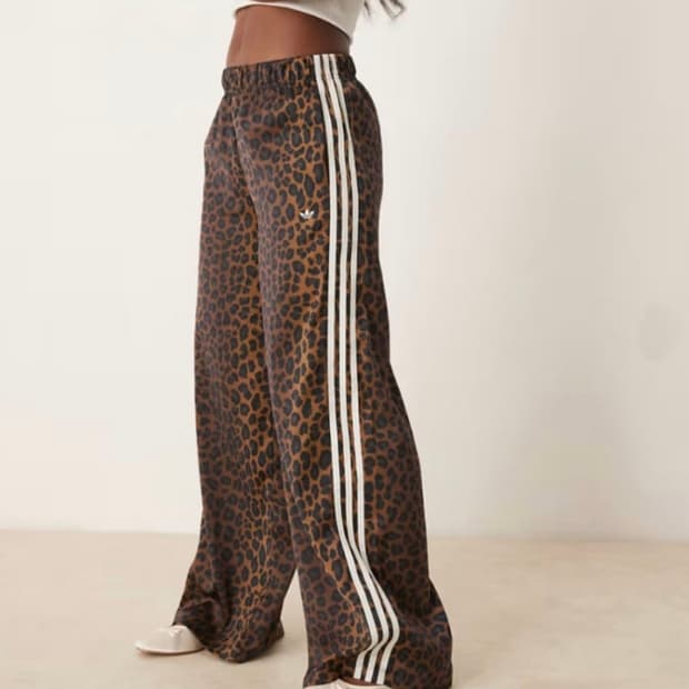 아디다스 와이드 레그 새틴 레오파드 팬츠 M