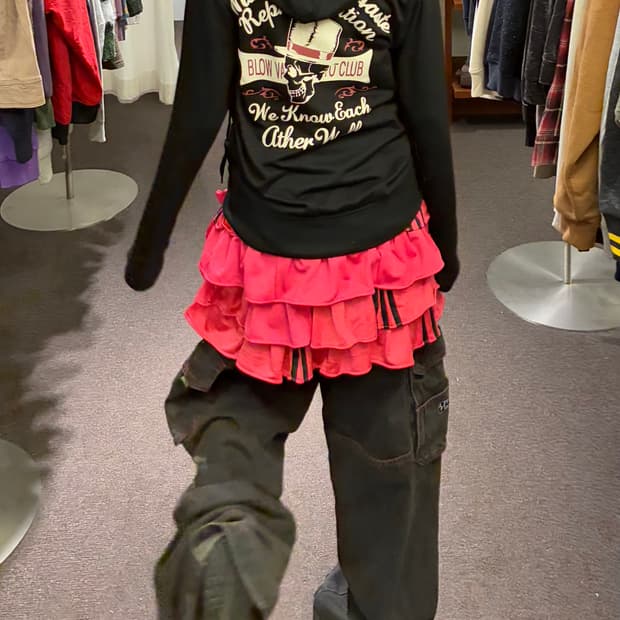 M)Japanese vintage 여성 백프린팅 블랙 후드집업