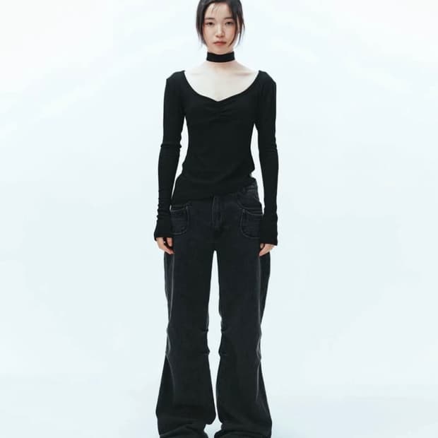 코이세이오 Flower Snap Denim Pants - Black