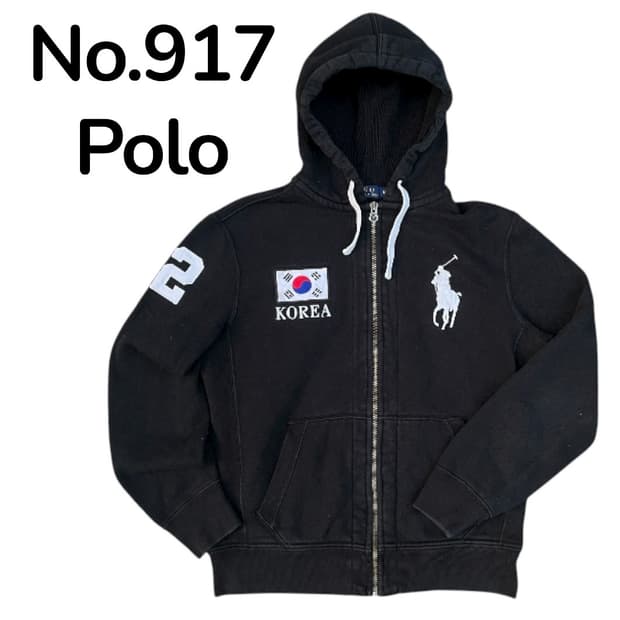 대대장 폴로 빅포니 코리아 국기 써멀 블랙 후드집업 M