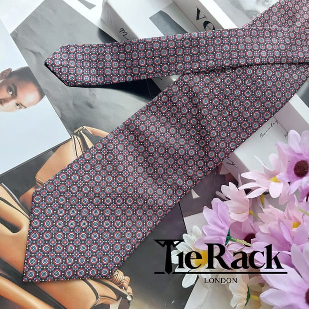 TIE RACK 타이랙 넥타이 블루 기하 패턴 10cm 새제품 K2561
