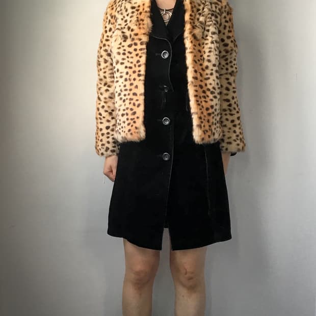 Rabbit fur leopard pattern jaacket
