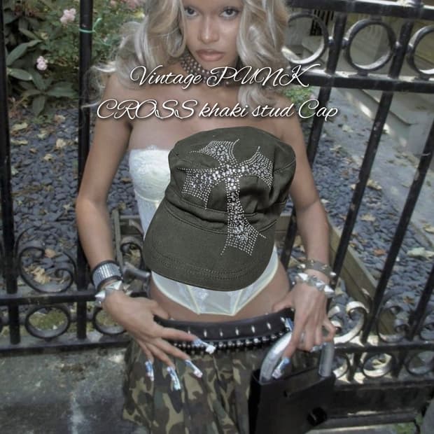 Vintage PUNK CROSS khaki stud Cap