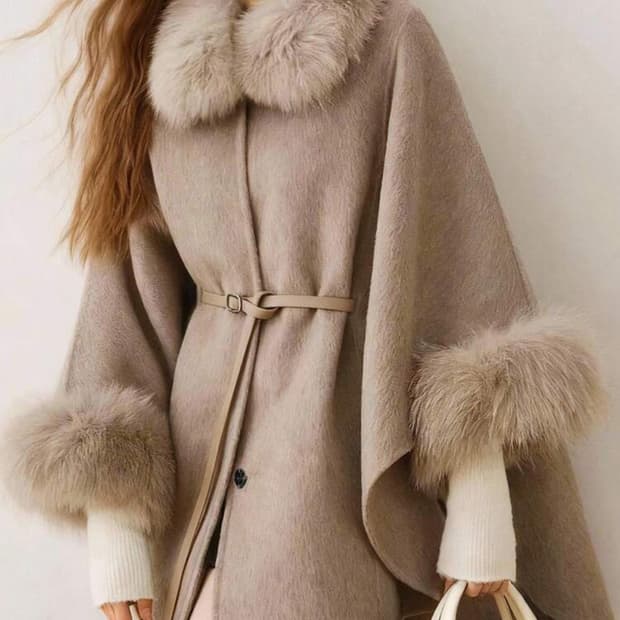 퍼 카라 벨트 케이프 코트 새상품