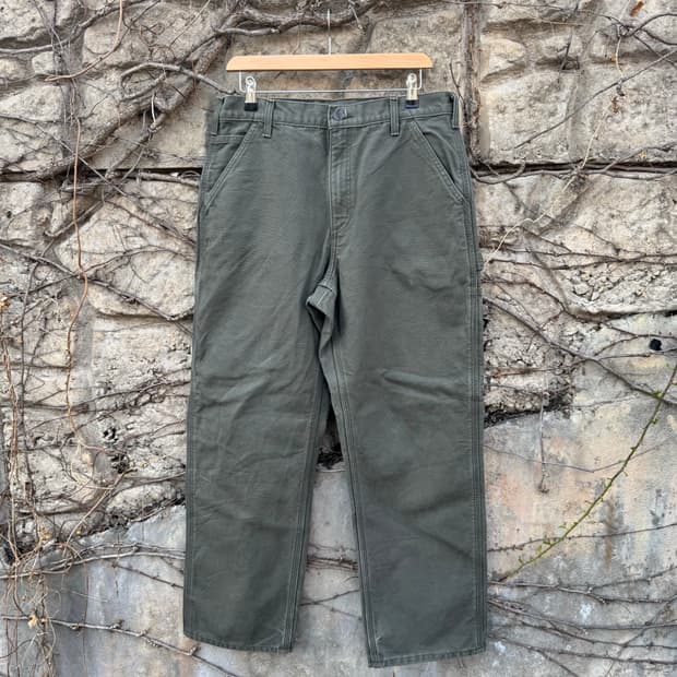 칼하트 빈티지 b111 모스그린 카펜터 싱글니 워크 팬츠