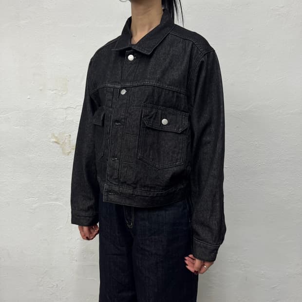 Oriens by 저널스탠다드 블랙 워시드 코튼 와이드 트러커 자켓