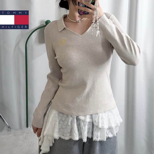 타미힐피거 아이보리 카라 니트