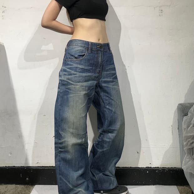 빈티지 중청 와이드 데님 팬츠 