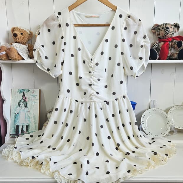 (snidel) 도트 쉬폰 레이스 원피스
