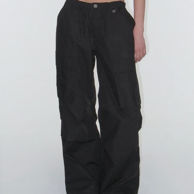 락케이크 파라슈트 카고 스트링 팬츠 블랙 S