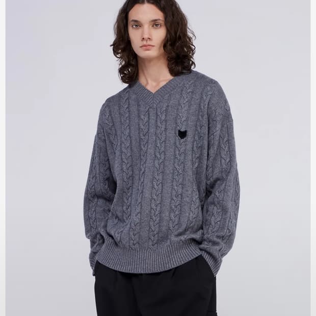 송지오 지제로 케이블 팬서 브이넥 니트 그레이 L