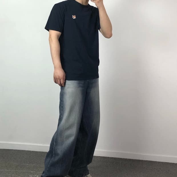메종키츠네 정품 폭스헤드 반팔 네이비