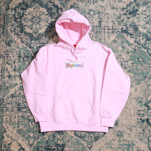 Supreme 슈프림 SS22 블링 박스로고 후드 핑크 S