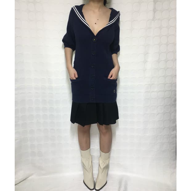 polo Ralph Lauren 오부 퍼프소매 네이비 후드 니트 가디건