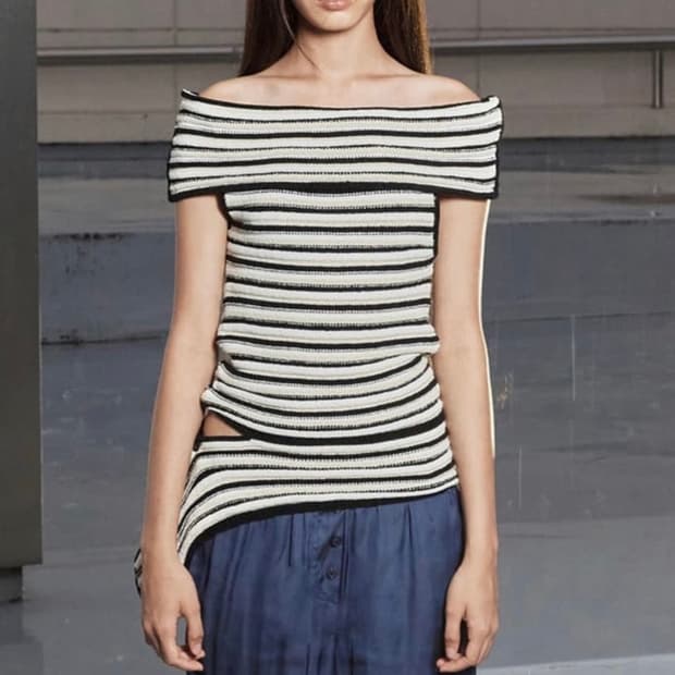 OPEN YY EMBOSSED STRIPE COWL TOP