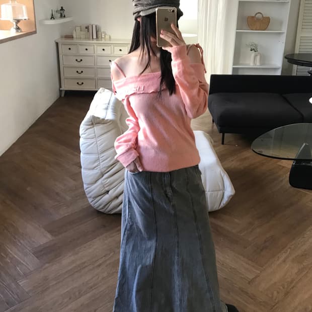 vintage denim long skirt (27inch)