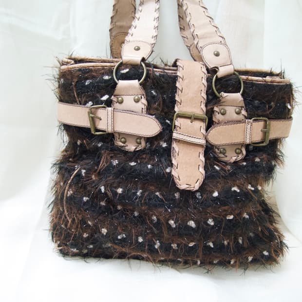 mixed fabric tote bag