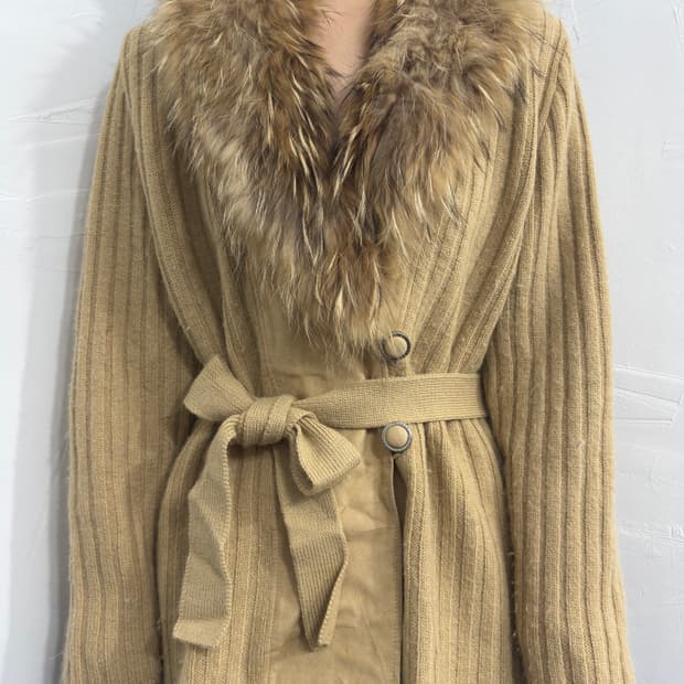 Courreges fur wool cardi coat