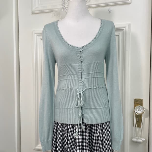 mint lace-up point puff slim cardigan