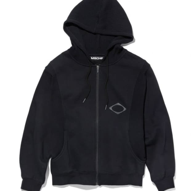 (W) 미스치프 패널드 와플 후드 블랙