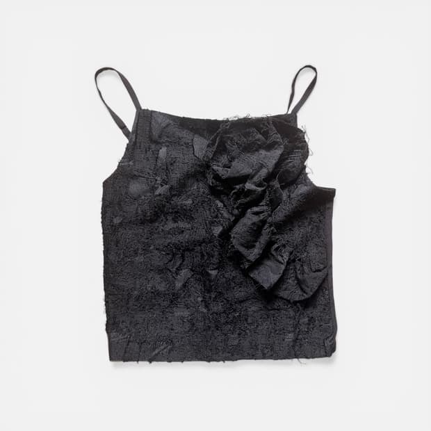 김미더영 코르사지 빈티지 자가드 베스트 탑 블랙