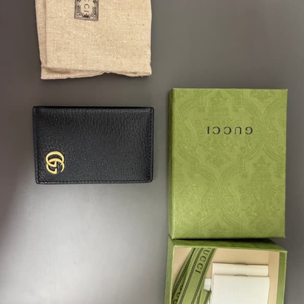 구찌 GG 마몽 레더 카드 케이스 블랙