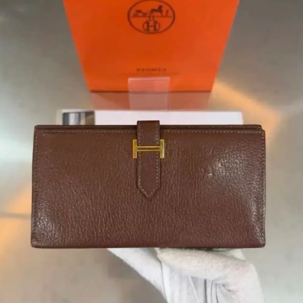 [정품] 에르메스 베안 장지갑 브라운 골드 H 감정서 포함
