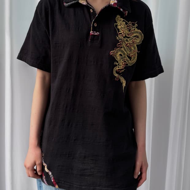 [M]JPN 오리엔탈 드래곤 자수 반팔 티셔츠