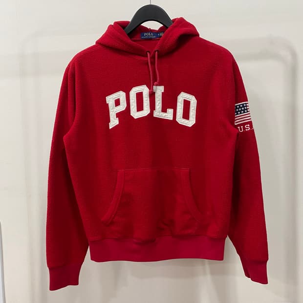 폴로 랄프로렌 신형 스펠아웃 성조기 플리스 후드 레드