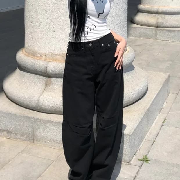 ootj 절개 와이드 코튼팬츠 블랙 s