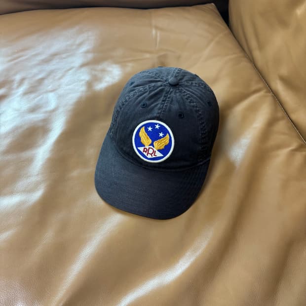 RRL 더블알엘 랄프로렌 폴로 윙로고 6패널 볼캡 모자 워시드 블랙