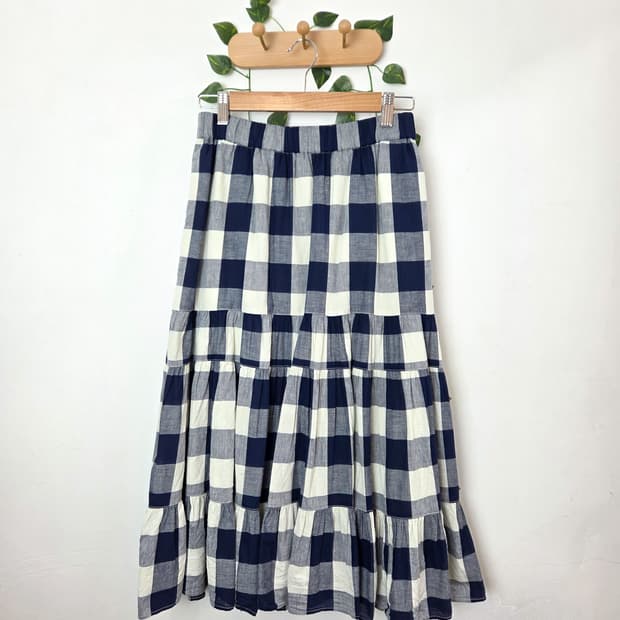 체크 캉캉 린넨 스커트