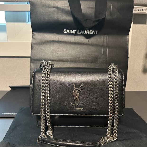 생로랑 선셋백 미디움 블랙 은장