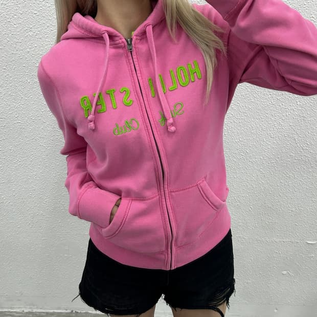 홀리스터 그린 센터로고 딸기우유맛 후드집업 L