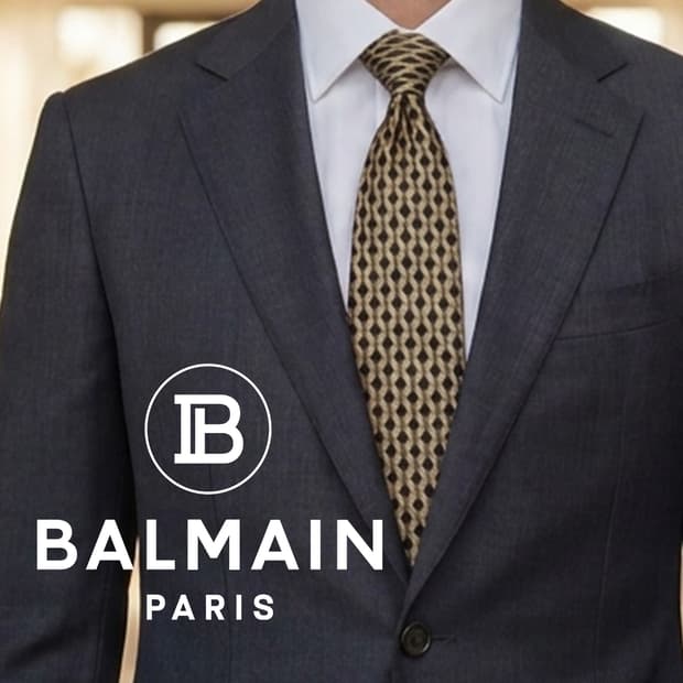 피에르 발망 실크 브라운 기하 패턴 넥타이 9.8cm A+등급 K2574