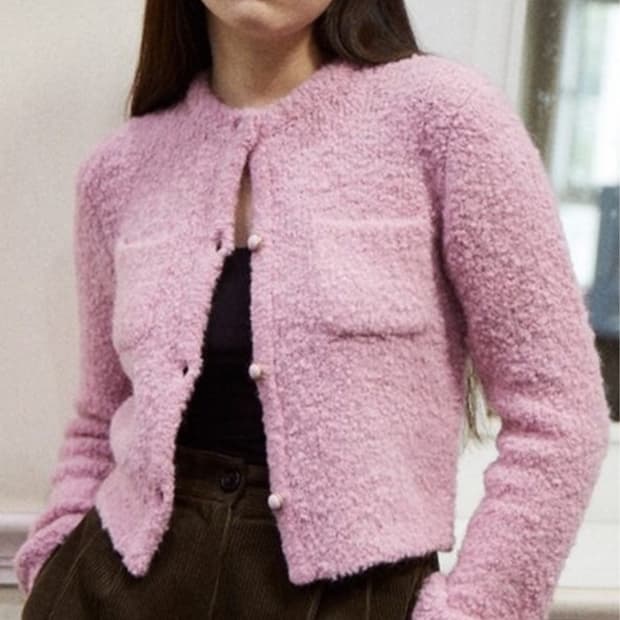 60s Lady Knit Crop Jacket Pink 