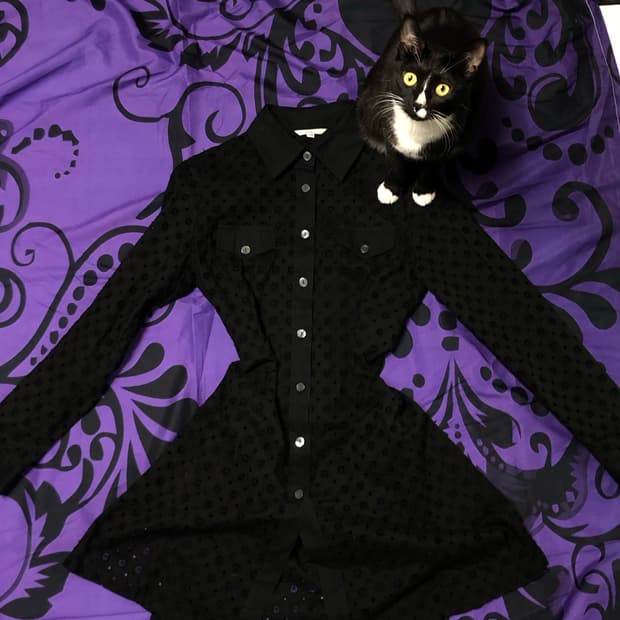 완전레어다냥! 대대장템 레이어드 그런지 펀칭 블랙 롱 셔츠원피스