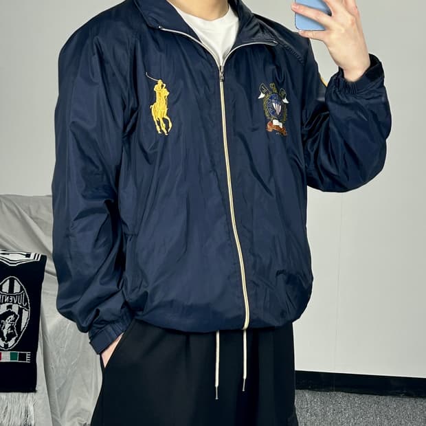 폴로 랄프로렌 히든후드 빅포니 네이비 바람막이 XL
