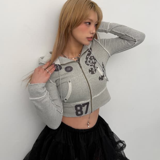 도트 음표 프린팅 슬림 후드집업 