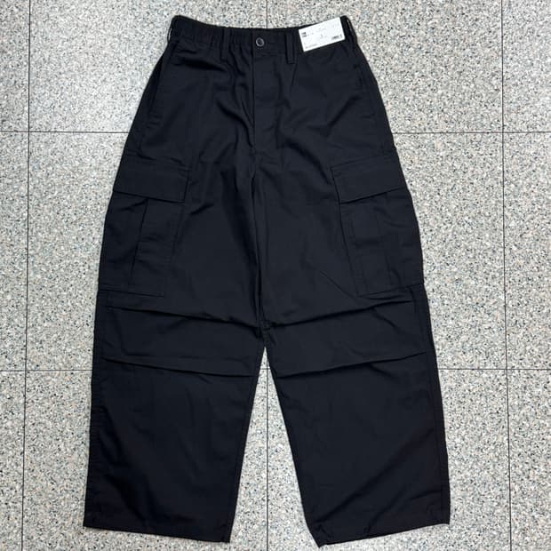 GU 슈퍼와이드 니턱 허리밴딩 카고 팬츠 블랙 새상품