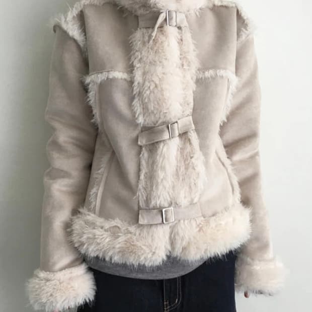 스웨이드 퍼 버클 무스탕