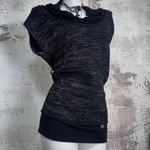 Black Glitter Draped Sleeveless Top