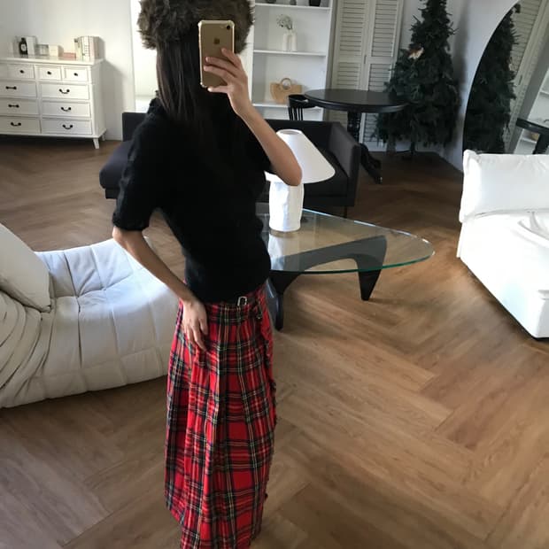 vintage check pattern wrap skirt (29inch