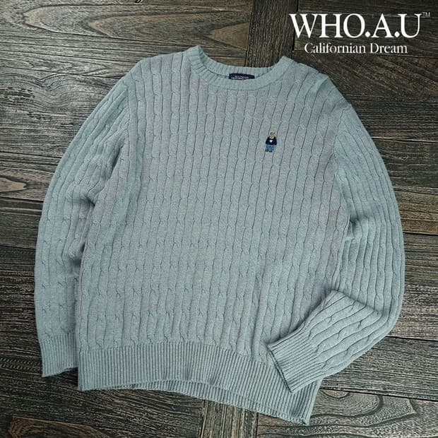 [후아유] 곰돌이 자수 꽈배기 니트 그레이 M19921