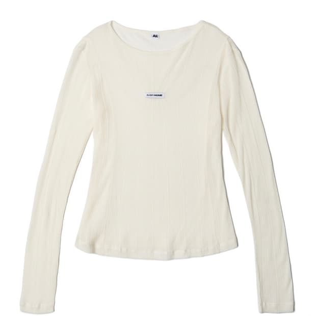 Label Shirring Long Sleeve Tee white