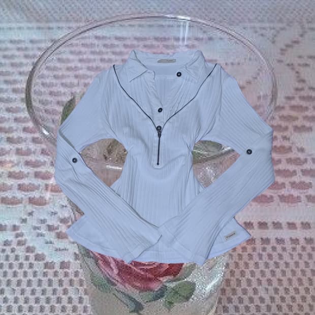 공겜여주 긱시크 y2k 골지 화이트 레이어드 셔츠 롱슬리브