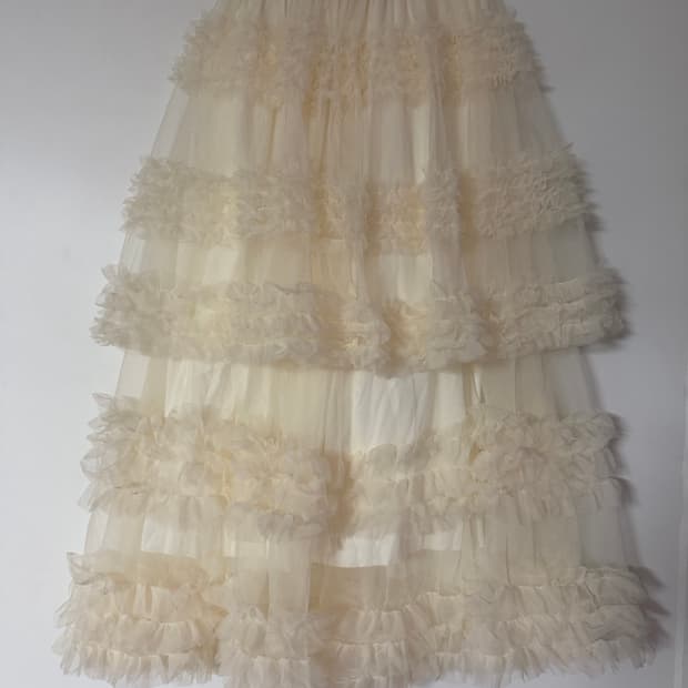 새상품 여자 5단 캉캉 롱스커트 (아이보리)