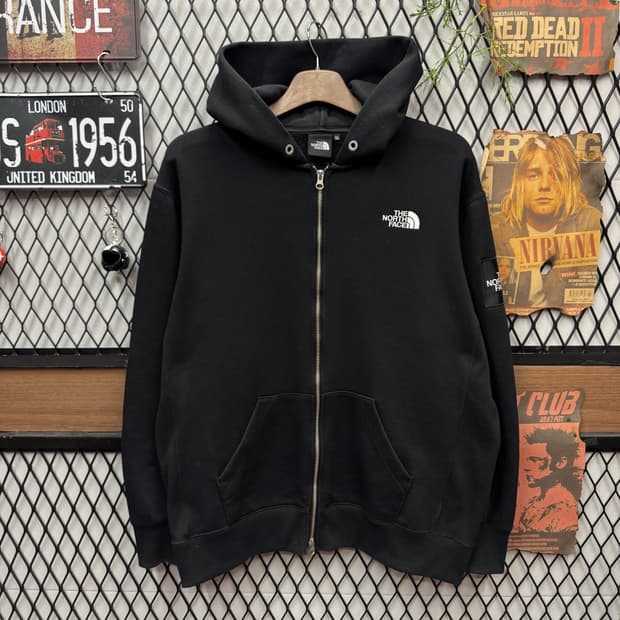 노스페이스 후드 집업 전후면 스퀘어 로고 포인트 블랙