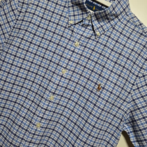 폴로 랄프로렌 옥스포드 남성 블루 체크 반팔 셔츠(M사이즈)
